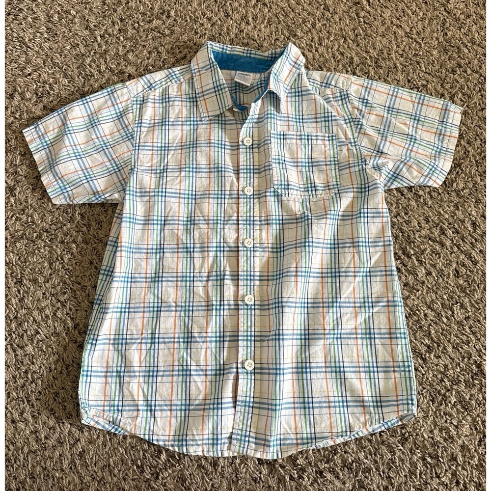 Gymboree Boys White‎ Blue Plaid Short Sleeve Button Down Size 8